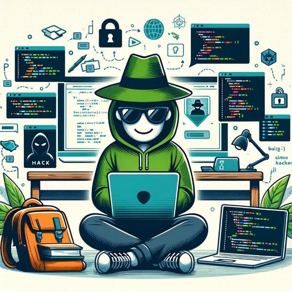 Cartoon depiction of a green hat hacker